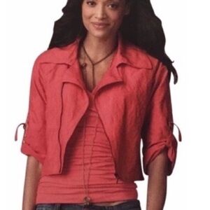 CABi | 913 Coral Scooter Moto Asymmetrical Zip Crop Crinkle Jacket M